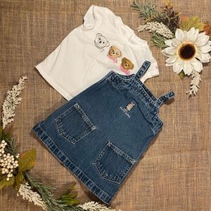 Vtg. Ralph Lauren Denim Dungaree with Pockets and Embroidered Printed Tee Set